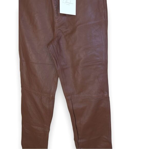 REVOLVE L’Academie Mila Leather Boot Cut Pant in Brown Five Pocket Zip Fly XS - Picture 4 of 12
